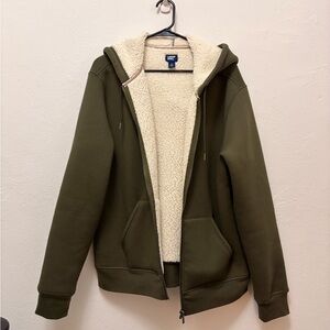 Lands' End Forest Green Sherpa Hoodie Jacket